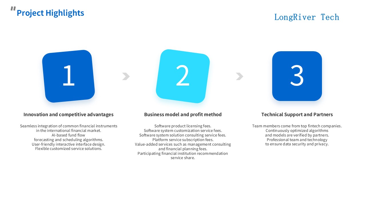 LongRiverTech Business Plan for Internet Online Service Platform for Liquidity Management Project features