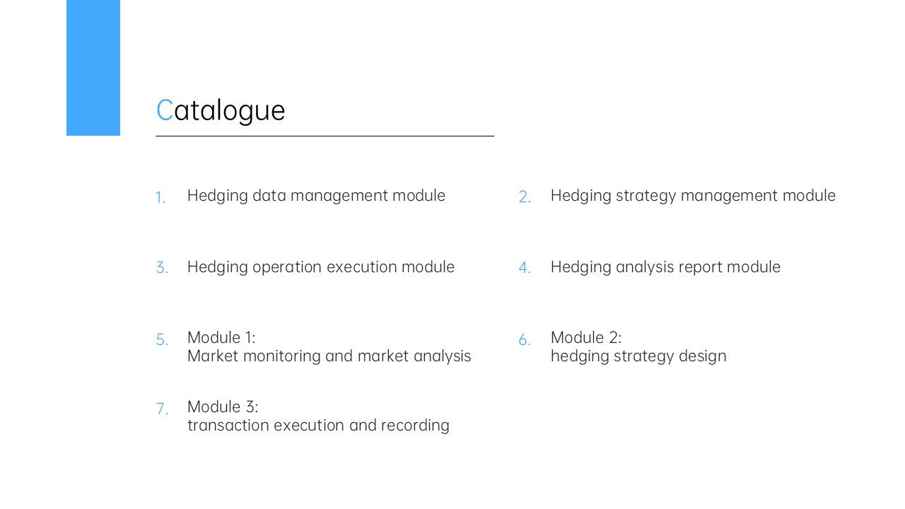LongRiverTech Hedging Management Software Table of Contents